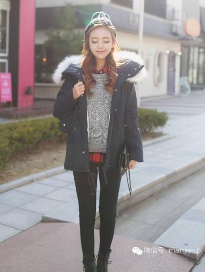 棉服外套小清新风，典型的韩式街头范儿！