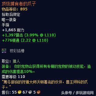 《魔兽世界》被低估的橙装：兽王猎捕食者的爪子测评