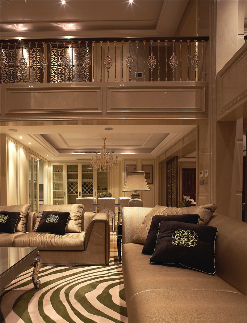 405平新中式轻奢别墅装修效果图,140平方别墅中式楼梯装修效果图