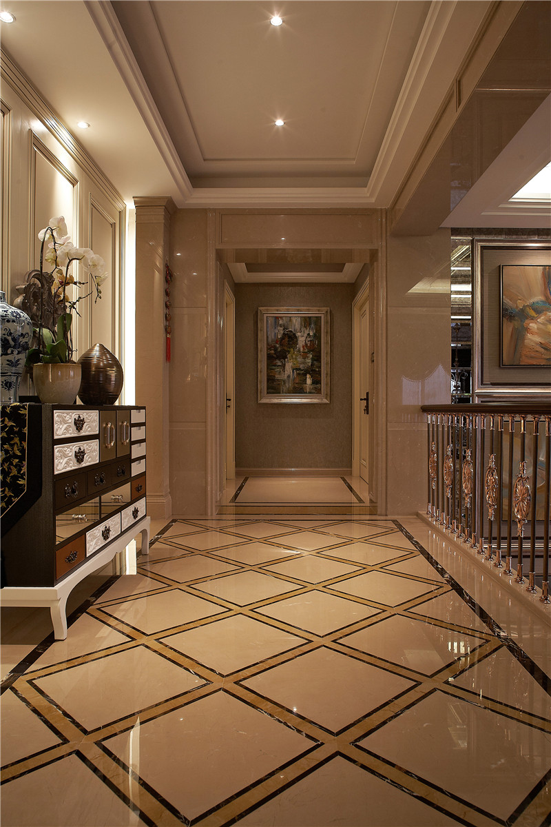 405平新中式轻奢别墅装修效果图,140平方别墅中式楼梯装修效果图