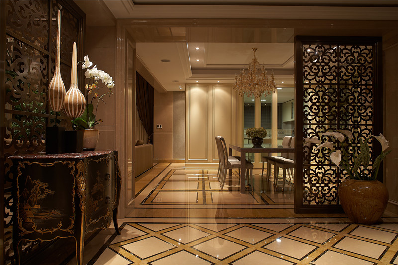 405平新中式轻奢别墅装修效果图,140平方别墅中式楼梯装修效果图