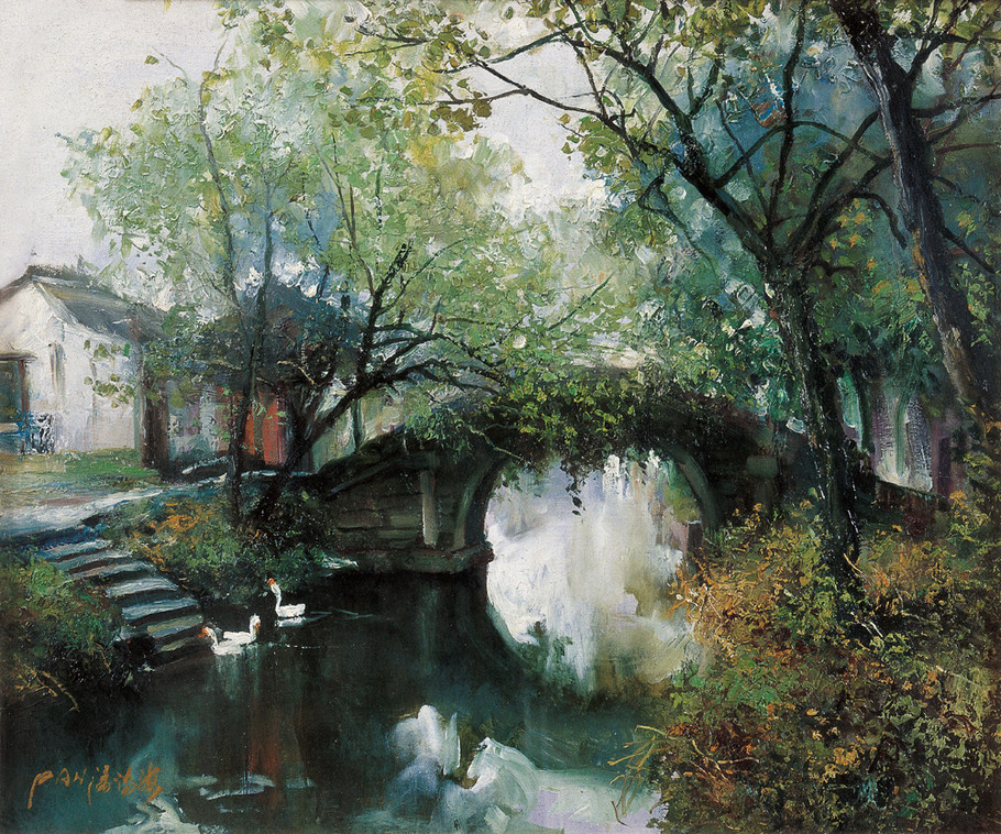 罗贯中油画江南水乡,江南水乡风景画秋色