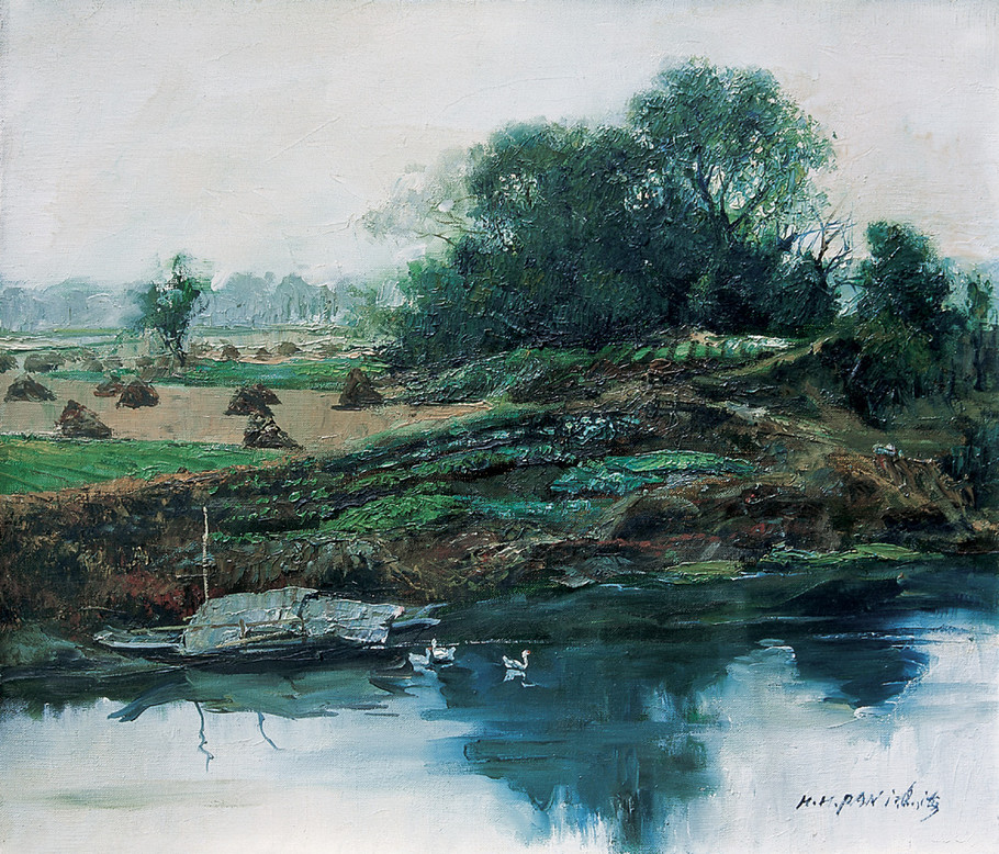 罗贯中油画江南水乡,江南水乡风景画秋色