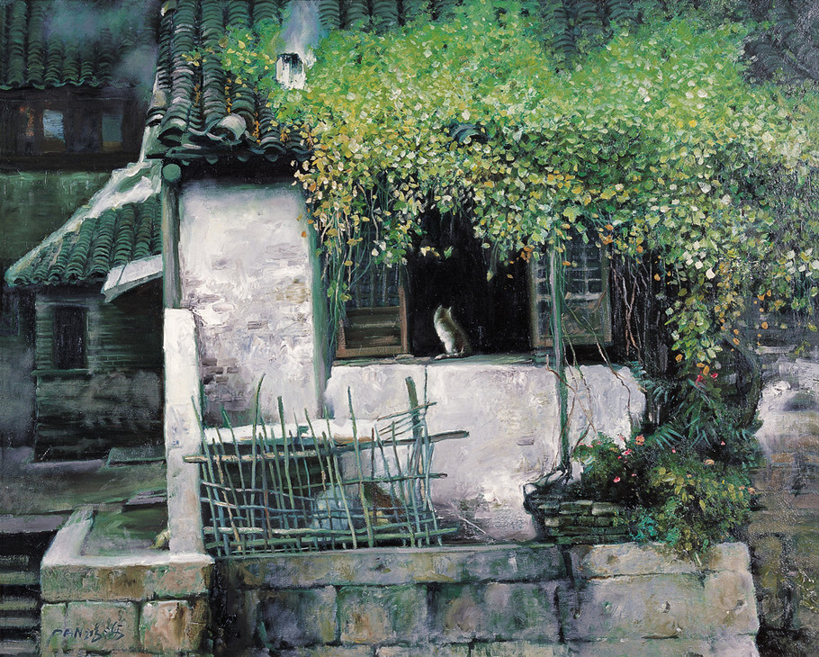 罗贯中油画江南水乡,江南水乡风景画秋色