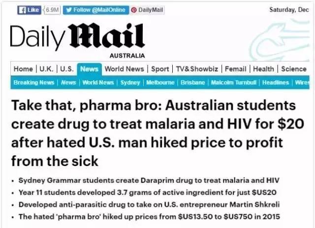 华裔中学生20美元破解救命药，奸商卖11万天价