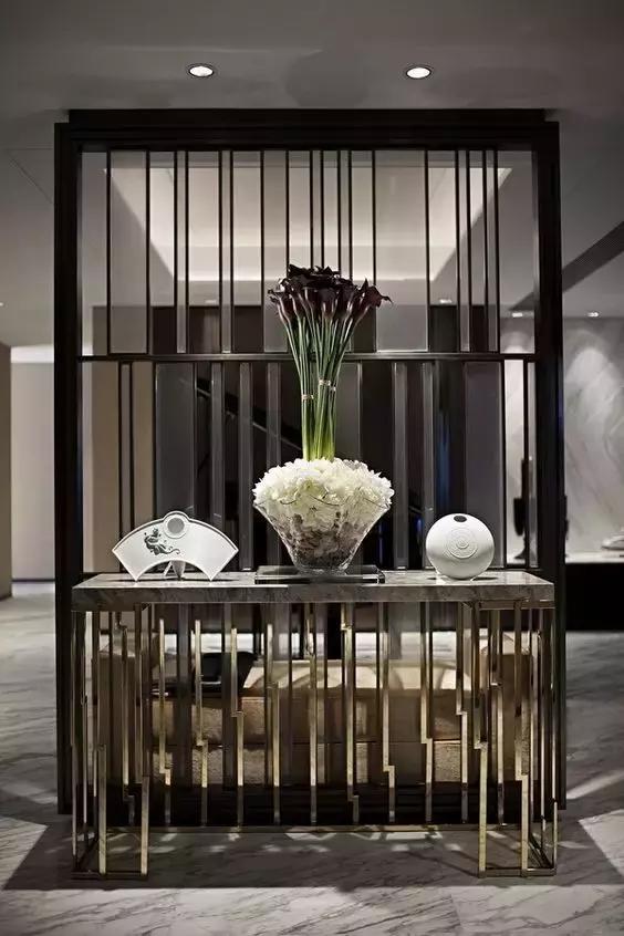 墙面镂空隔断效果图,墙隔断轻奢效果图