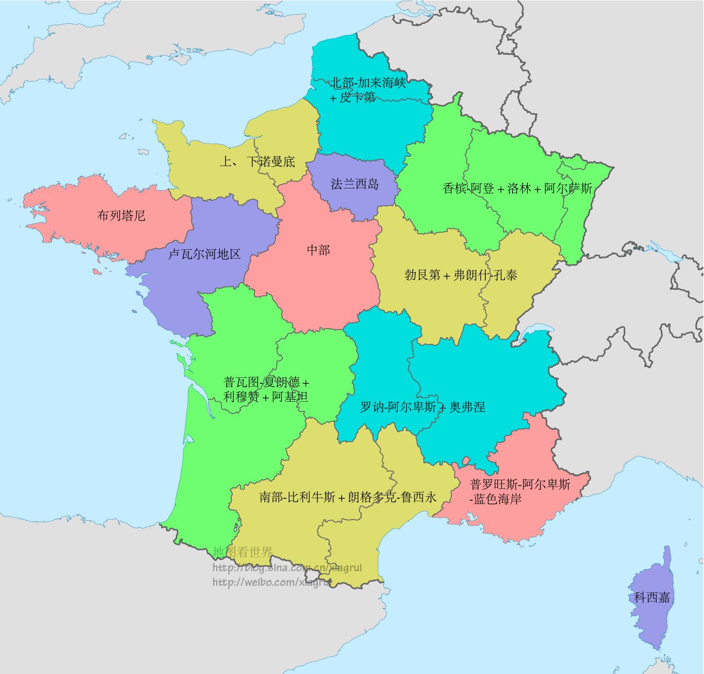 法国行政划分图,法国各个区划分