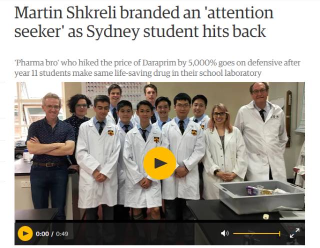 华裔中学生20美元破解救命药，奸商卖11万天价