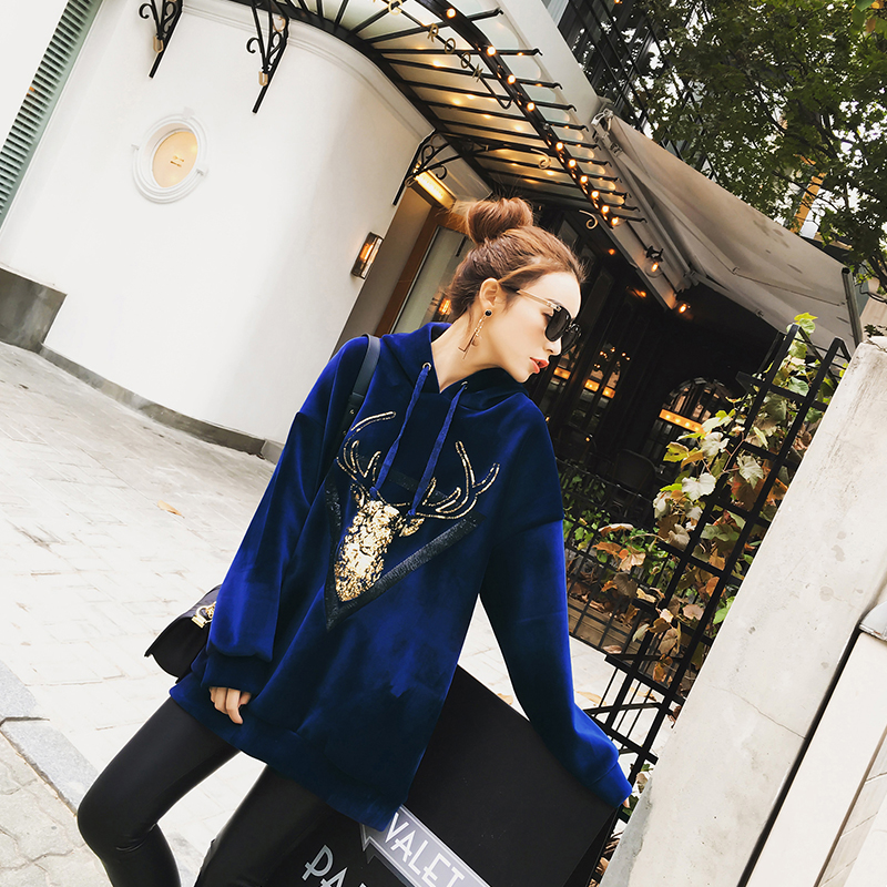 女士高端丝绒带帽卫衣,男士卫衣丝绒潮牌刺绣