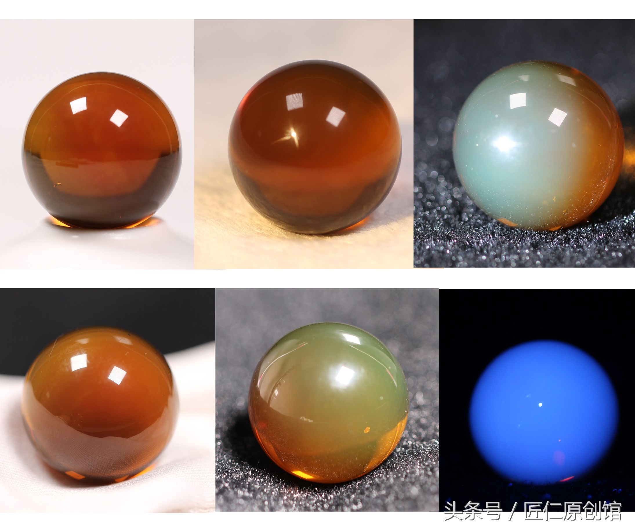 缅珀橘黄变色龙琥珀手串,缅甸棕底变色龙琥珀