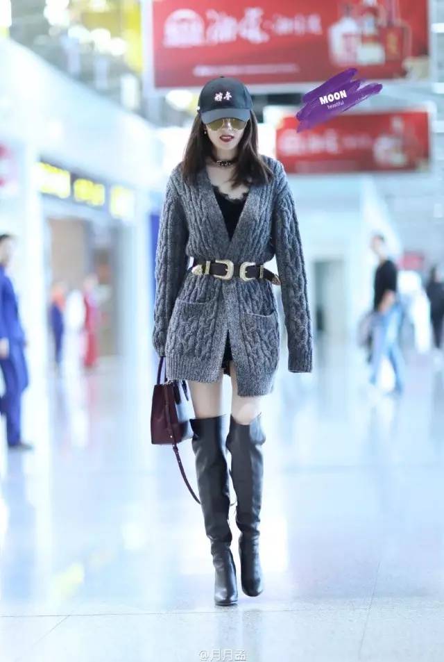 过膝靴杨幂,杨幂穿黑色过膝长靴街拍