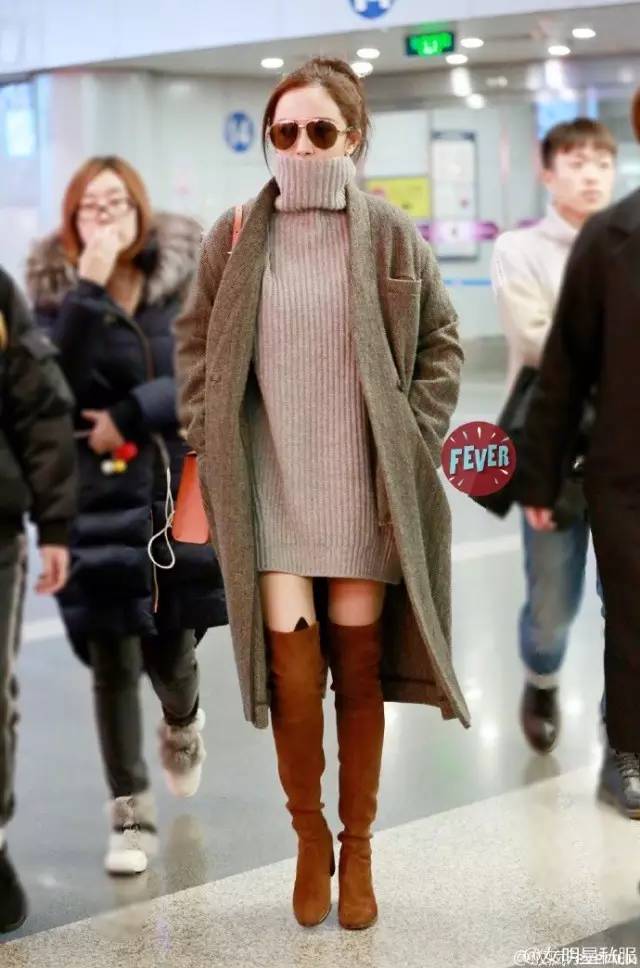过膝靴杨幂,杨幂穿黑色过膝长靴街拍