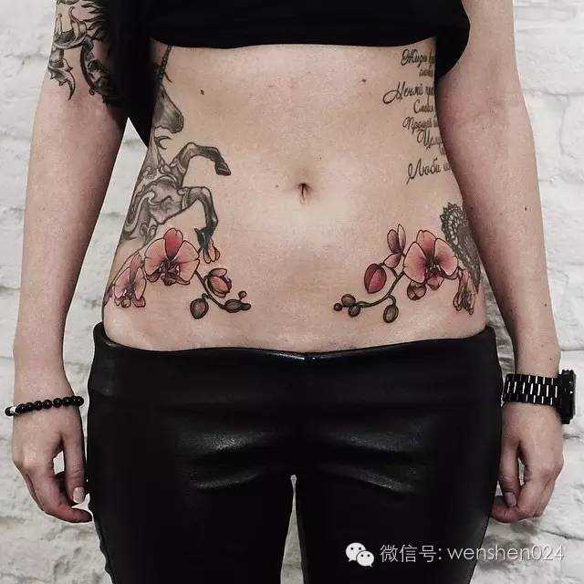 梅兰竹菊兰花纹身,梅兰竹菊侧腰纹身