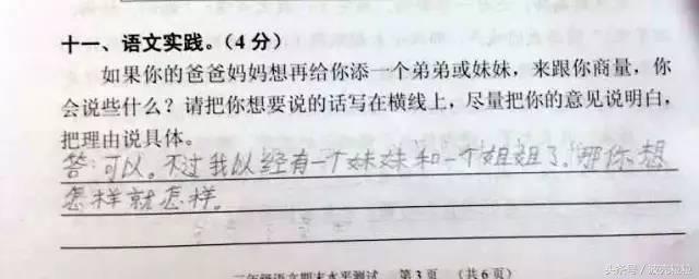 考试题“爸妈生二胎好吗”？小学生们的答案真是让家长扎心