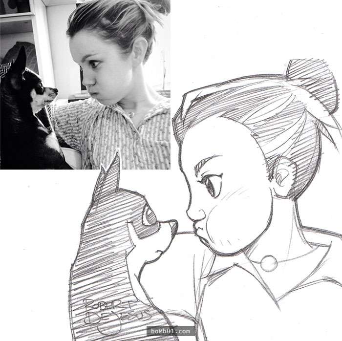 手绘宠物和主人随手画,巧手绘动物