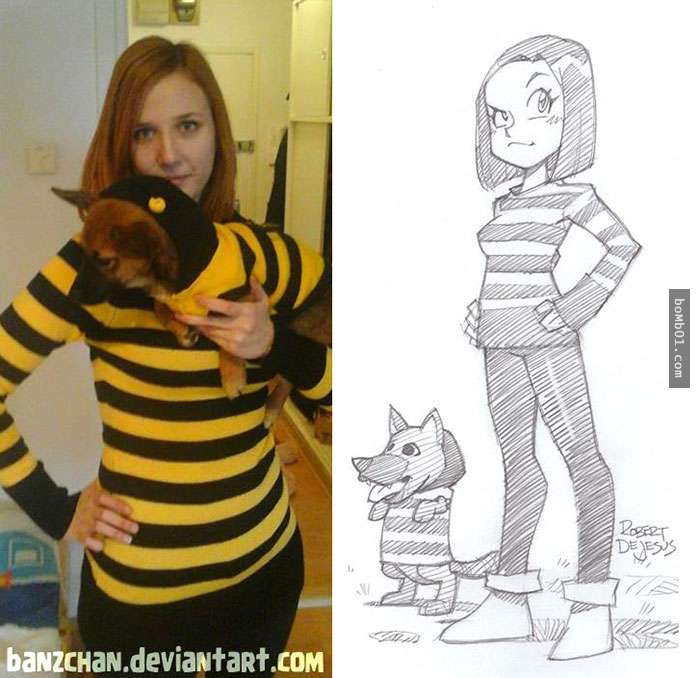 手绘宠物和主人随手画,巧手绘动物