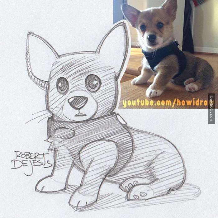 手绘宠物和主人随手画,巧手绘动物