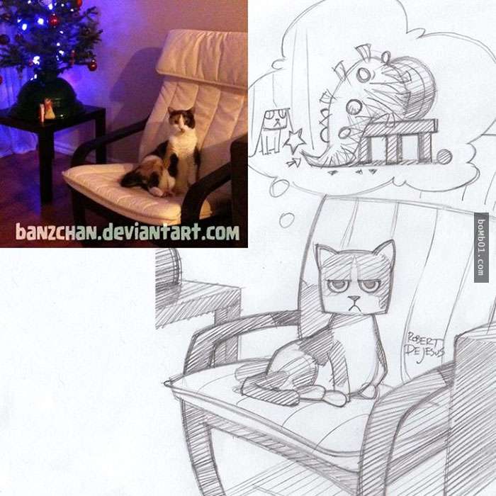 手绘宠物和主人随手画,巧手绘动物