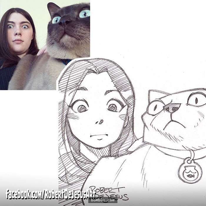 手绘宠物和主人随手画,巧手绘动物