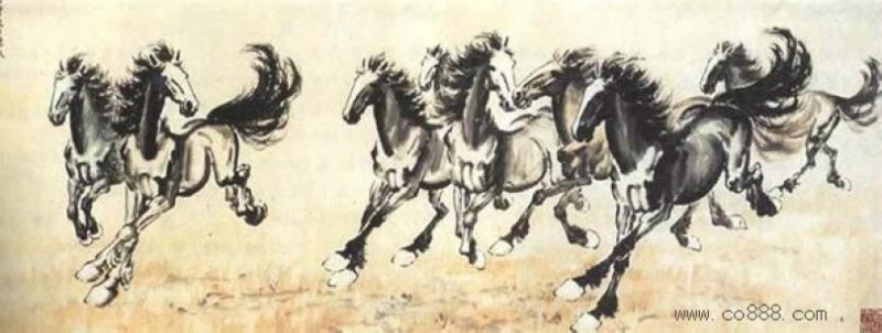 徐悲鸿的八匹奔跑的马画作品欣赏,徐悲鸿画喜鹊作品欣赏大全