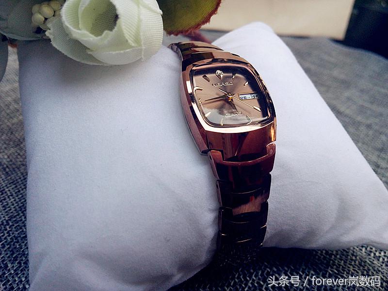 钨金双日历女表,钨钢防水简约女表