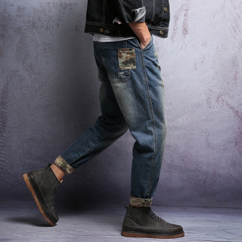 矮个子男生适合穿垂坠感牛仔裤,抽绳宽松牛仔裤男微胖