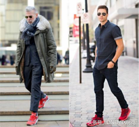 如何搭配运动鞋男,女士红色袜子搭配运动鞋