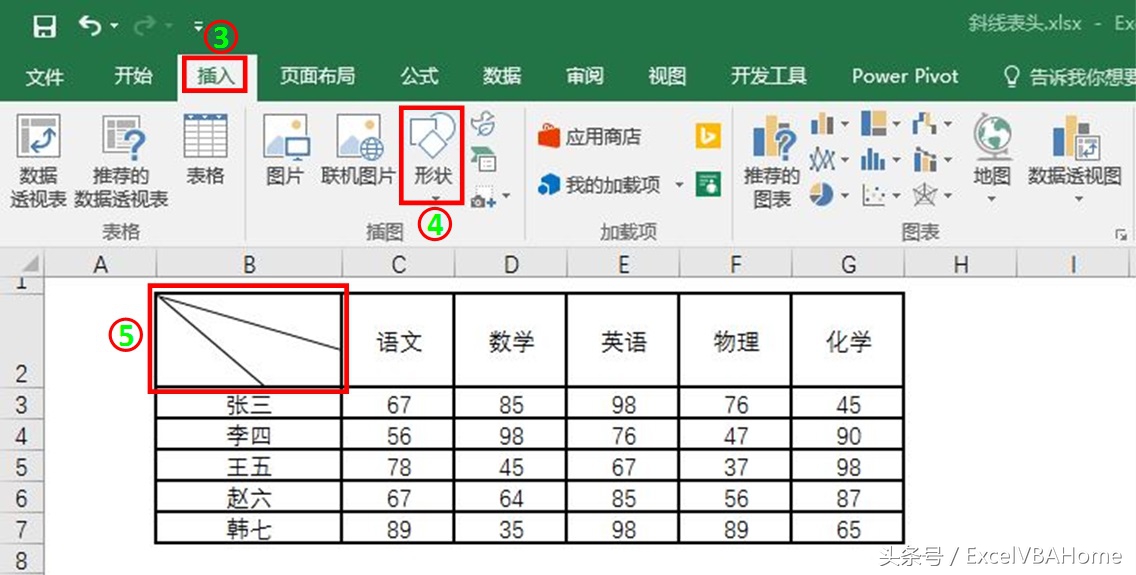 excel表格三栏斜线表头制作教程,excel两栏斜线表头制作方法
