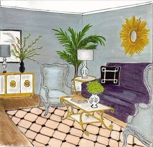 软装自学手绘图,手绘软装效果图