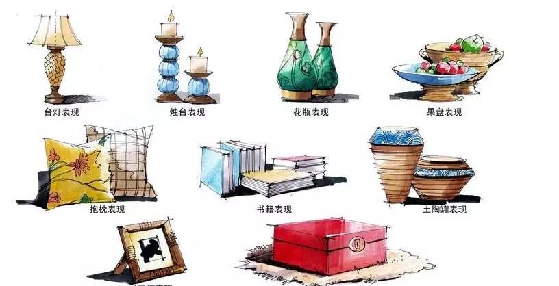 软装自学手绘图,手绘软装效果图