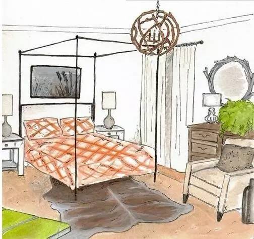 软装自学手绘图,手绘软装效果图