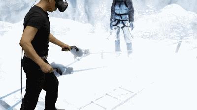 被vr吓到尖叫颤抖,开枪vr游戏