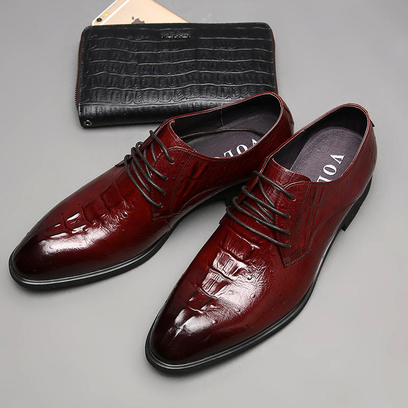 花花公子男士鳄鱼纹皮鞋,鳄鱼纹皮鞋男新款商务透气