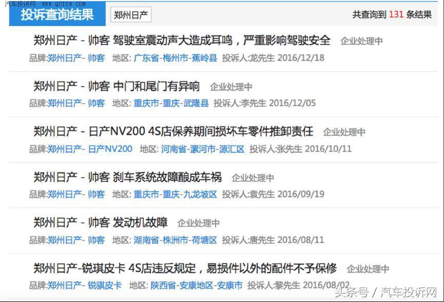 日产质量投诉排行榜,日产投诉最多的问题