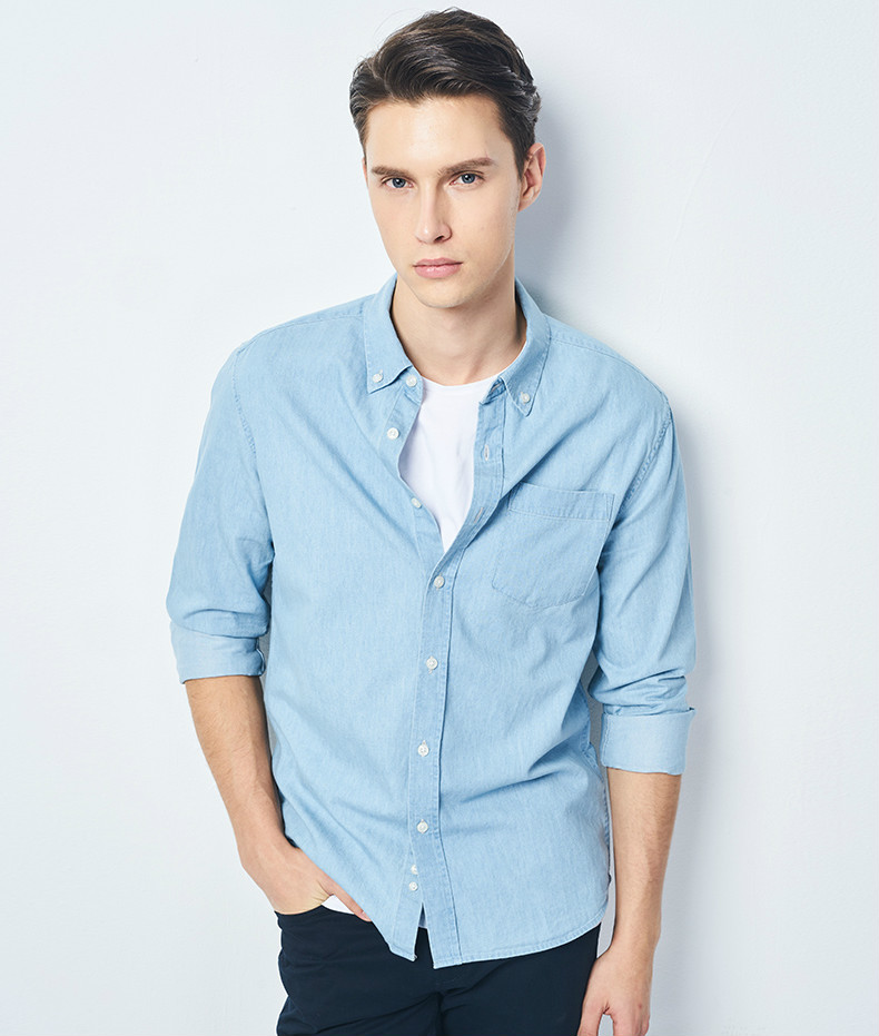 衬衫潮流穿搭男生学生党,牛仔衬衫穿出男朋友风