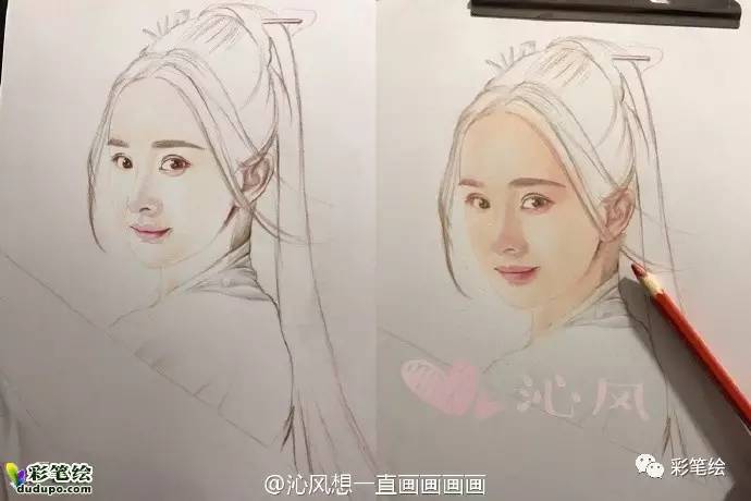 神似!彩铅画三生三世十里桃花中的姑姑白浅和太子夜华