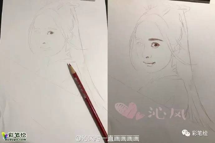 神似!彩铅画三生三世十里桃花中的姑姑白浅和太子夜华