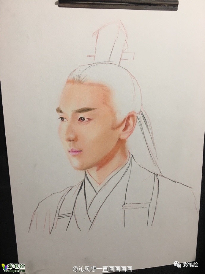 神似!彩铅画三生三世十里桃花中的姑姑白浅和太子夜华