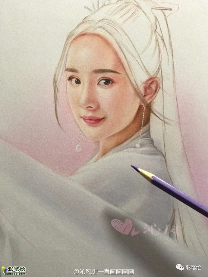 神似!彩铅画三生三世十里桃花中的姑姑白浅和太子夜华