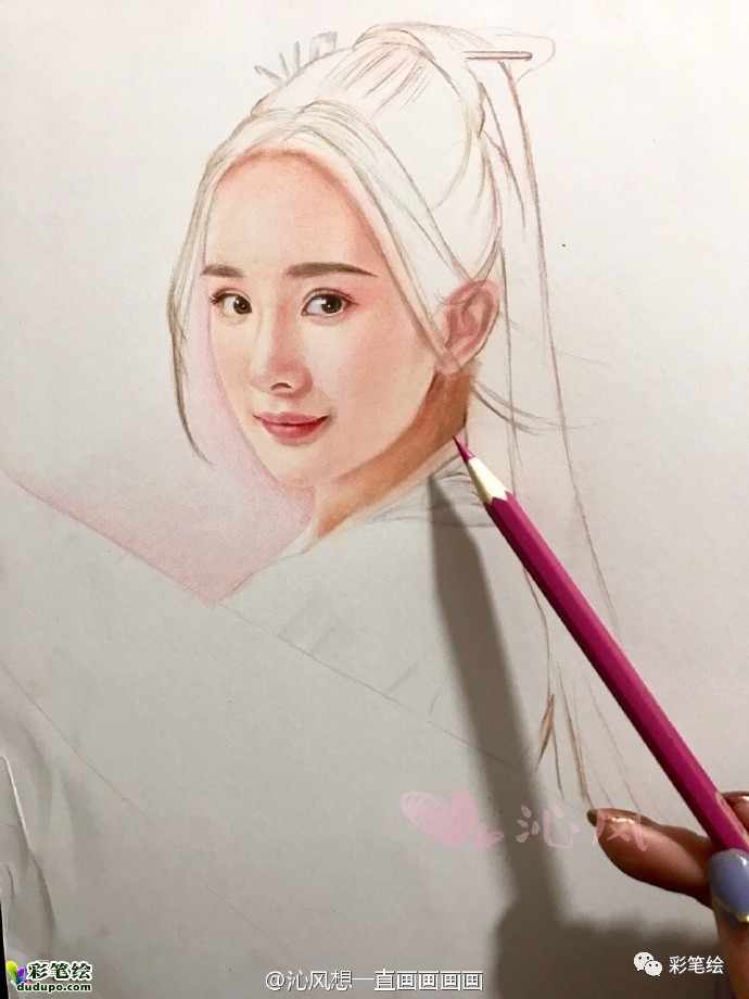 神似!彩铅画三生三世十里桃花中的姑姑白浅和太子夜华