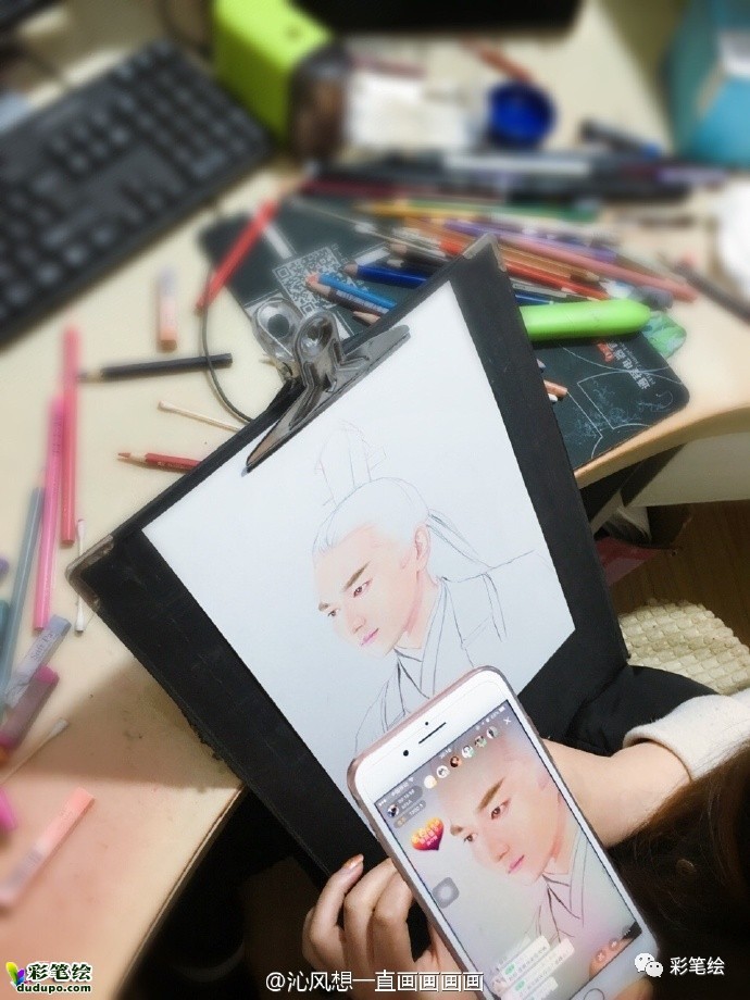 神似!彩铅画三生三世十里桃花中的姑姑白浅和太子夜华