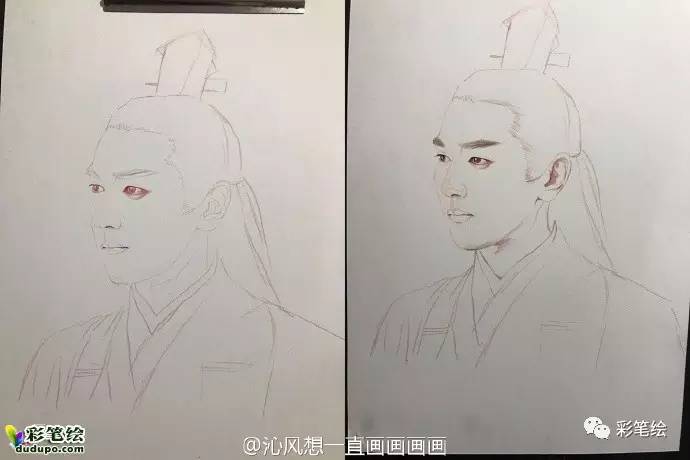 神似!彩铅画三生三世十里桃花中的姑姑白浅和太子夜华