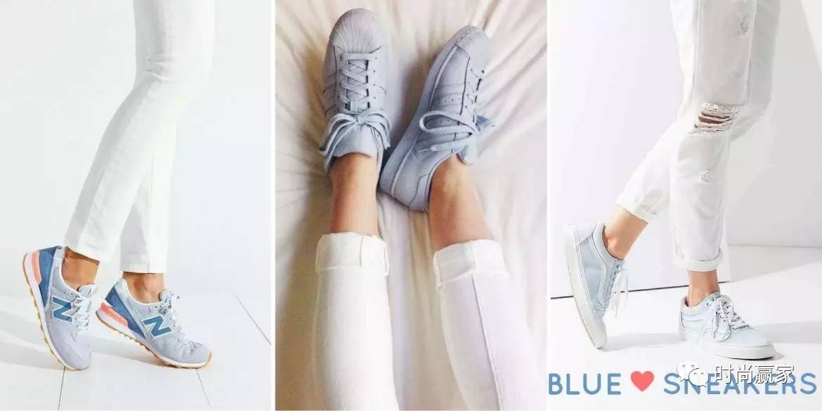 缤纷清爽的粉蓝色系球鞋,摇身成为漂漂型格少女