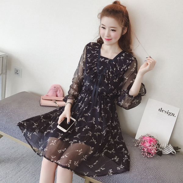 直筒印花雪纺八片连衣裙,儿童雪纺印花连衣裙