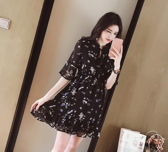 直筒印花雪纺八片连衣裙,儿童雪纺印花连衣裙