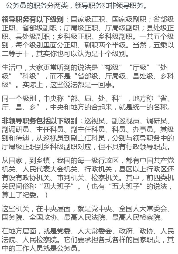 公务员工资职务级别标准对照表,中国公务员职务层次与级别图片
