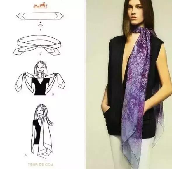 夏天丝巾系法大全,夏天长方形丝巾搭白衬衫的系法