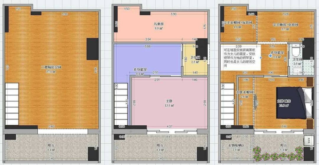 衣帽间卧室一体公寓房,主卧和儿童房套房设计