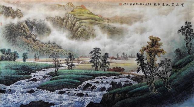 曾刚彩墨山水画丛树的画法教程,曾刚彩墨山水画房子的画法视频