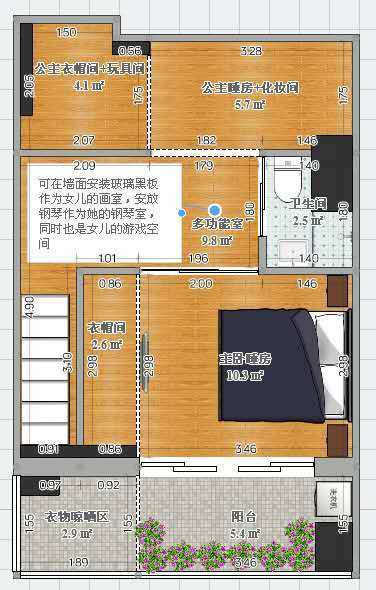 衣帽间卧室一体公寓房,主卧和儿童房套房设计